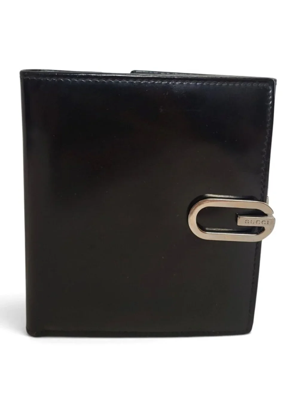 Vintage Gucci Black Smooth Leather Bifold Wallet Tom Ford Era G Clasp Italy